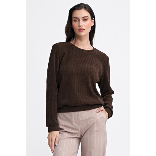 Prążkowana bluza z długim rękawem - brązowa ze sklepu Cudmoda w kategorii Bluzy damskie - zdjęcie 179654336