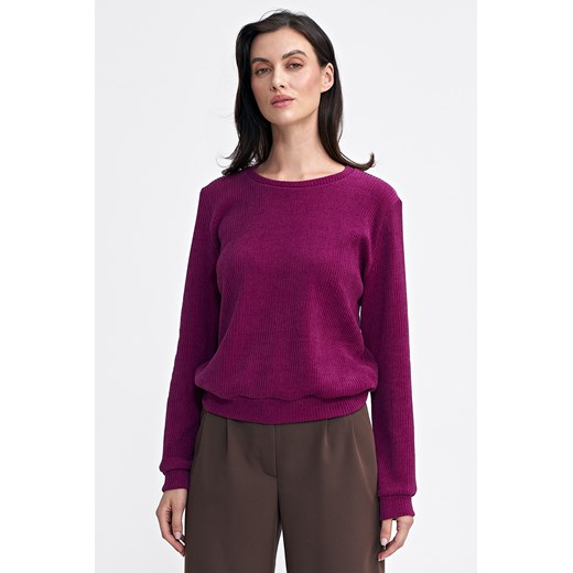 Prążkowana bluza z długim rękawem - purpurowa ze sklepu Cudmoda w kategorii Bluzy damskie - zdjęcie 179654337