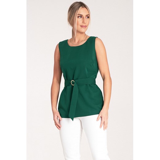 Elegancka bluzka z paskiem w talii - zielona ze sklepu Cudmoda w kategorii Bluzki damskie - zdjęcie 179654606