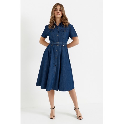 Sukienka rozkloszowana midi - denim ze sklepu Cudmoda w kategorii Sukienki - zdjęcie 179654808