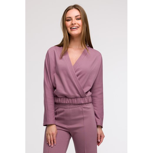 Bluza z kopertowym dekoltem - wrzosowa ze sklepu Cudmoda w kategorii Bluzy damskie - zdjęcie 179654879