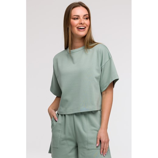 Bluza oversize z krótkimi rękawami - miętowa ze sklepu Cudmoda w kategorii Bluzy damskie - zdjęcie 179654887