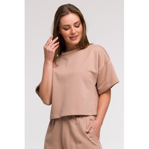 Bluza oversize z krótkimi rękawami - mocca ze sklepu Cudmoda w kategorii Bluzy damskie - zdjęcie 179654888