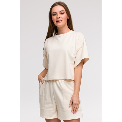 Bluza oversize z krótkimi rękawami - waniliowa One Size Cudmoda