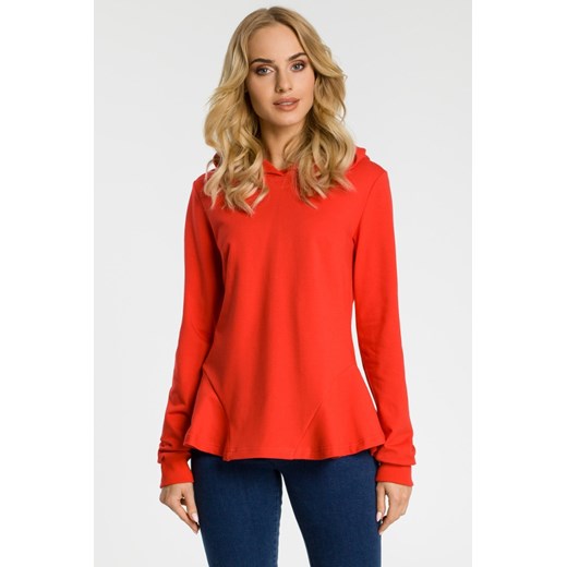 Bluza z kapturem i falbankami - czerwona ze sklepu Cudmoda w kategorii Bluzy damskie - zdjęcie 179654958
