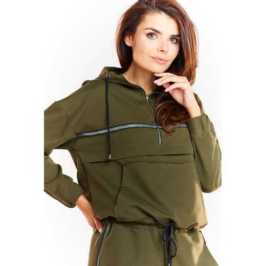 Luźna bluza z kapturem - khaki ze sklepu Cudmoda w kategorii Bluzy damskie - zdjęcie 179655129
