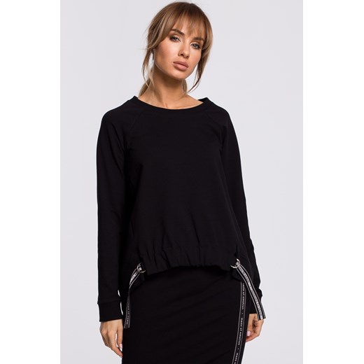 Bluza z klamerkami i lampasami - czarna ze sklepu Cudmoda w kategorii Bluzy damskie - zdjęcie 179655446