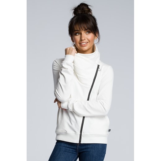 Bluza z ukośnym zamkiem - ecru ze sklepu Cudmoda w kategorii Bluzy damskie - zdjęcie 179655569