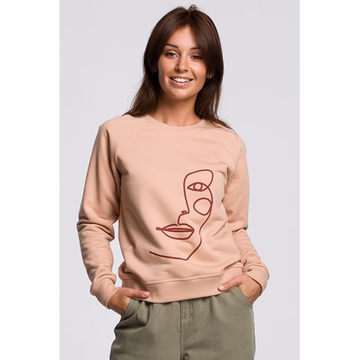 Stylowa bluza z nadrukiem - beżowa ze sklepu Cudmoda w kategorii Bluzy damskie - zdjęcie 179655828