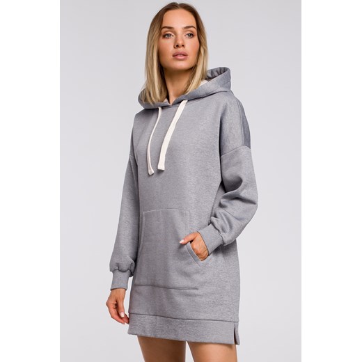 Bluza oversize z kieszenią typu kangurek - stalowa ze sklepu Cudmoda w kategorii Bluzy damskie - zdjęcie 179655888