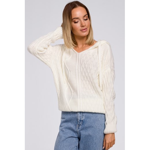 Sweter z kapturem - ecru ze sklepu Cudmoda w kategorii Swetry damskie - zdjęcie 179655909