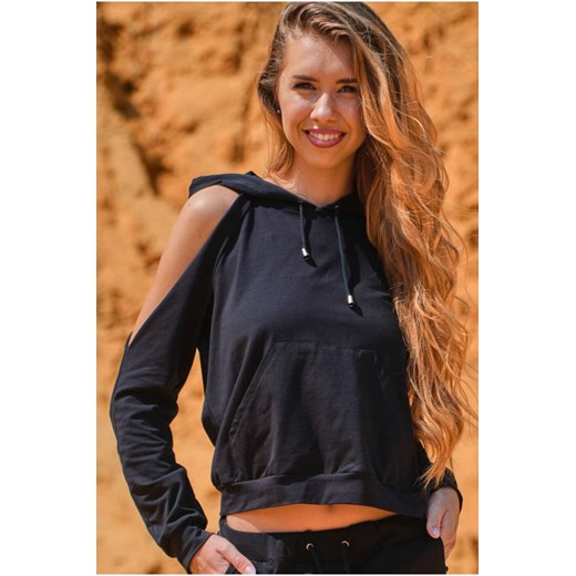 Stylowa bluza z wycięciami na ramionach - czarna ze sklepu Cudmoda w kategorii Bluzy damskie - zdjęcie 179655915