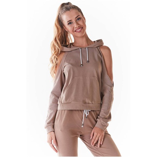 Stylowa bluza z wycięciami na ramionach - beżowa ze sklepu Cudmoda w kategorii Bluzy damskie - zdjęcie 179655916