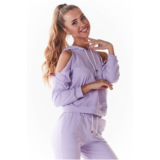 Stylowa bluza z wycięciami na ramionach - fioletowa ze sklepu Cudmoda w kategorii Bluzy damskie - zdjęcie 179655917