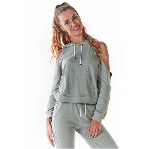 Stylowa bluza z wycięciami na ramionach - miętowa ze sklepu Cudmoda w kategorii Bluzy damskie - zdjęcie 179655918