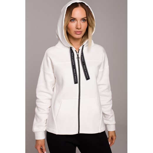 Bluza z kapturem zasuwana na zamek - ecru ze sklepu Cudmoda w kategorii Bluzy damskie - zdjęcie 179655997