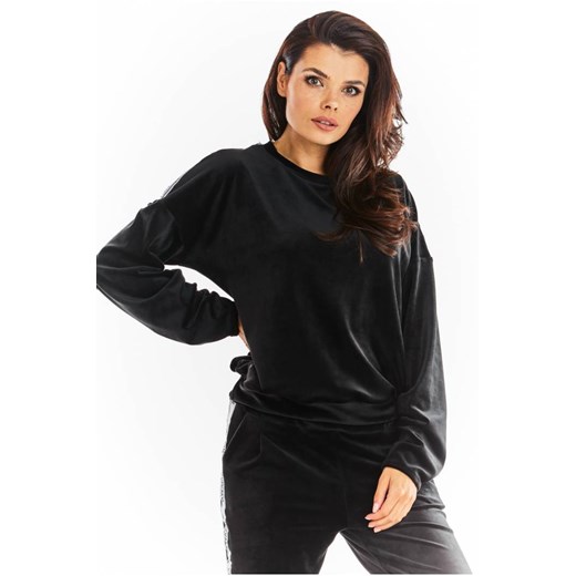 Prosta bluza z lampasami - czarna ze sklepu Cudmoda w kategorii Bluzy damskie - zdjęcie 179656195