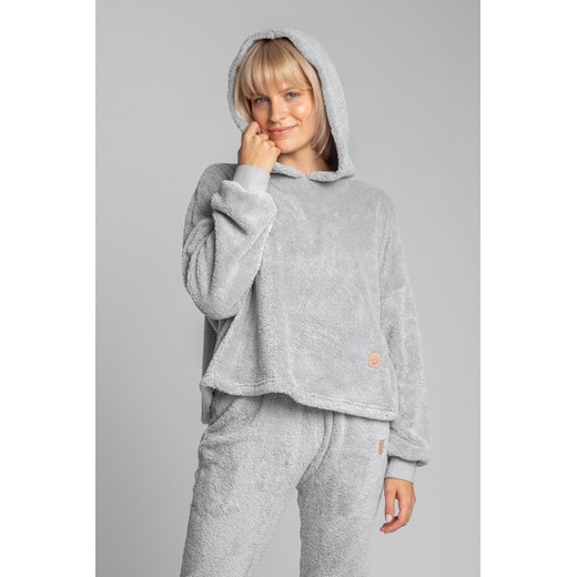 Pluszowa bluza z kapturem - popielata ze sklepu Cudmoda w kategorii Bluzy damskie - zdjęcie 179656289