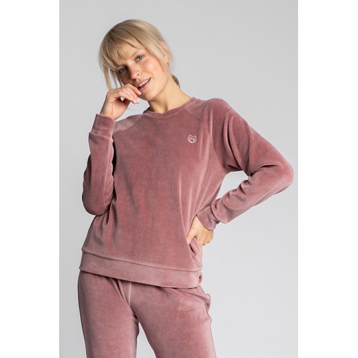Welurowa bluza z raglanowymi rękawami - brudny róż ze sklepu Cudmoda w kategorii Bluzy damskie - zdjęcie 179656315