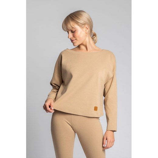 Bawełniana bluza z dzianiny prążkowanej - cappuccino ze sklepu Cudmoda w kategorii Bluzy damskie - zdjęcie 179656437