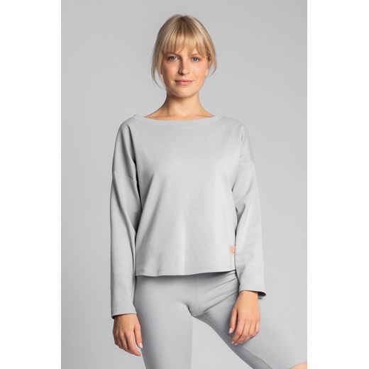 Bawełniana bluza z dzianiny prążkowanej - popielata ze sklepu Cudmoda w kategorii Bluzy damskie - zdjęcie 179656438