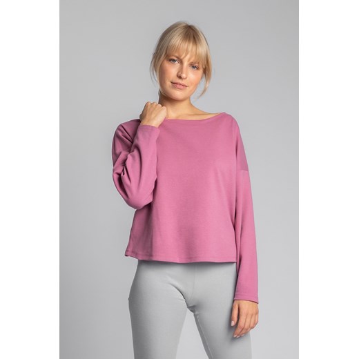 Bawełniana bluza z dzianiny prążkowanej - wrzosowa ze sklepu Cudmoda w kategorii Bluzy damskie - zdjęcie 179656439