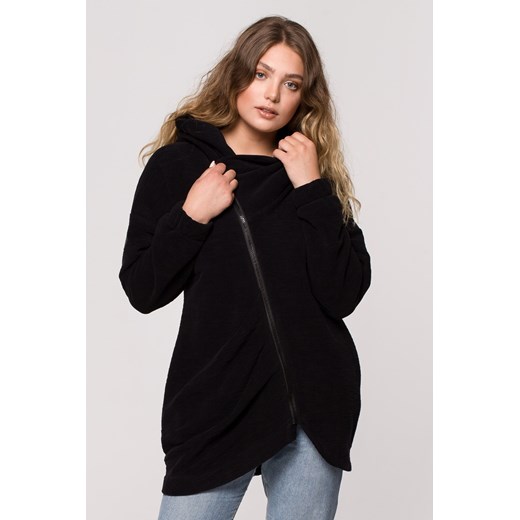 Bluza - tunika z kołnierzem i kapturem - czarna ze sklepu Cudmoda w kategorii Bluzy damskie - zdjęcie 179657016