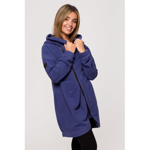 Bluza - tunika z kołnierzem i kapturem - indygo ze sklepu Cudmoda w kategorii Bluzy damskie - zdjęcie 179657019