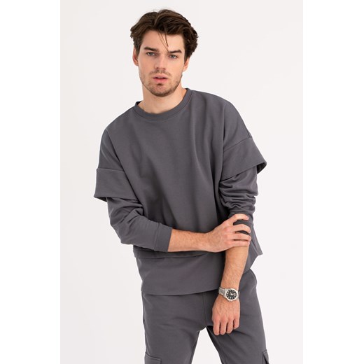 Bluza męska z warstwowymi rękawami - antracytowa ze sklepu Cudmoda w kategorii T-shirty męskie - zdjęcie 179657058
