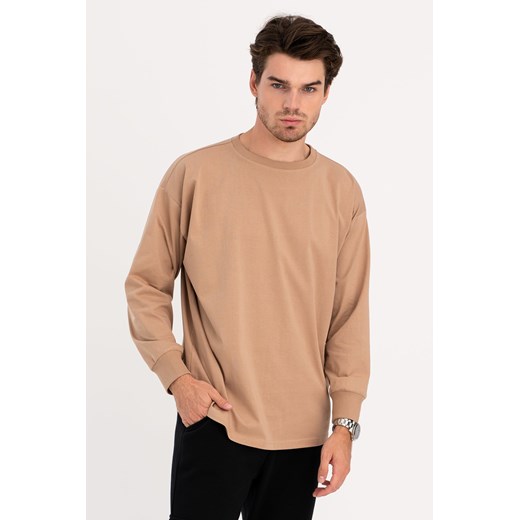 Bluzka męska longsleeve z nadrukiem - orzechowa ze sklepu Cudmoda w kategorii T-shirty męskie - zdjęcie 179657065