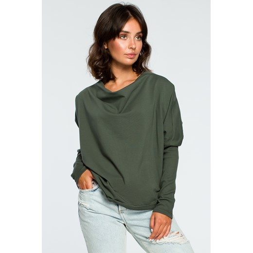 Bluza z dekoltem z tyłu - militarno-zielona ze sklepu Cudmoda w kategorii Bluzy damskie - zdjęcie 179657086