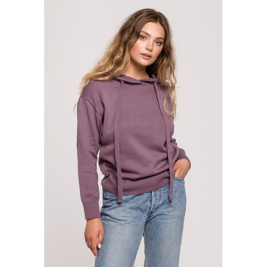Sweter damski z kapturem - wrzosowy ze sklepu Cudmoda w kategorii Bluzy damskie - zdjęcie 179657157