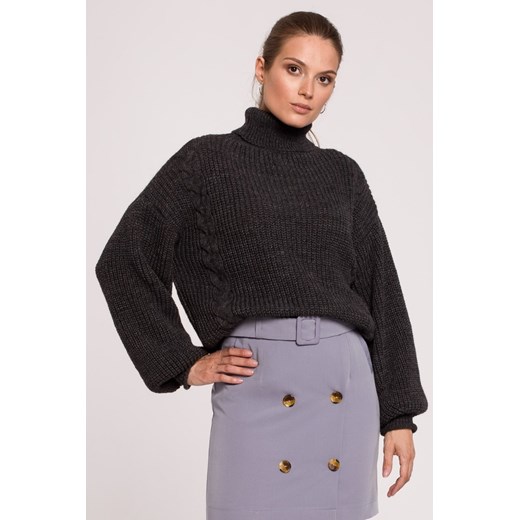 Krótki sweter z golfem - grafitowy ze sklepu Cudmoda w kategorii Swetry damskie - zdjęcie 179657246