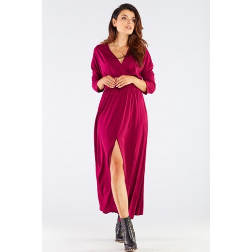 Elegancka sukienka maxi z rozcięciem - bordowa ze sklepu Cudmoda w kategorii Sukienki - zdjęcie 179657375