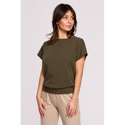 Bluzka z wycięciami na plecach - khaki ze sklepu Cudmoda w kategorii Bluzki damskie - zdjęcie 179657595