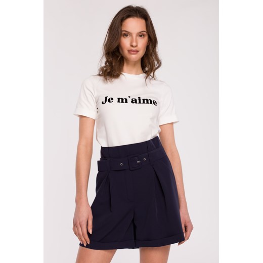 T-shirt z nadrukiem - ecru ze sklepu Cudmoda w kategorii Bluzki damskie - zdjęcie 179657758