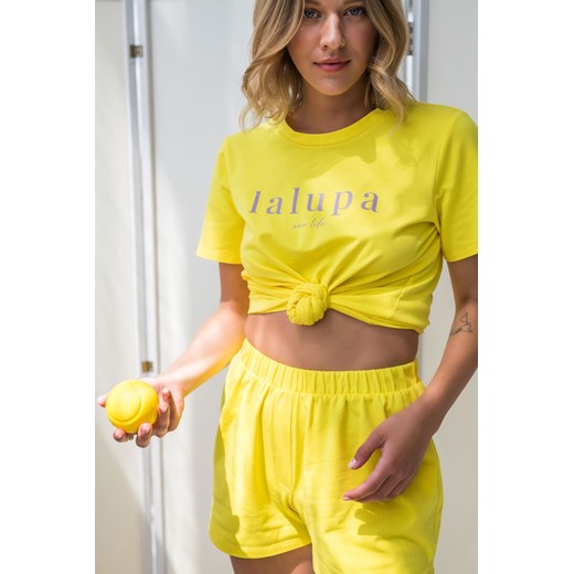 T-shirt z nadrukiem z przodu - żółty ze sklepu Cudmoda w kategorii Piżamy damskie - zdjęcie 179658097