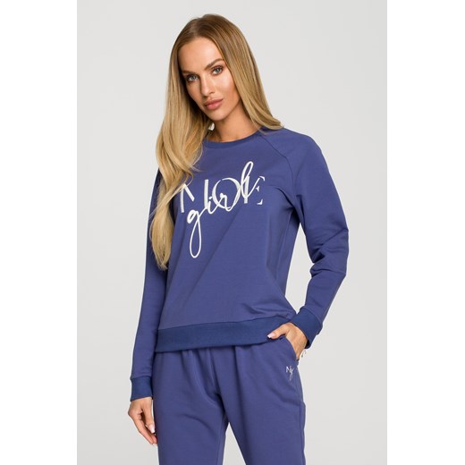 Bluza dresowa z haftem - indygo ze sklepu Cudmoda w kategorii Bluzy damskie - zdjęcie 179658169