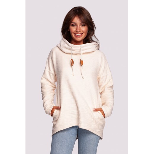 Bluza z kapturem i kołnierzem - waniliowa ze sklepu Cudmoda w kategorii Bluzy damskie - zdjęcie 179658325