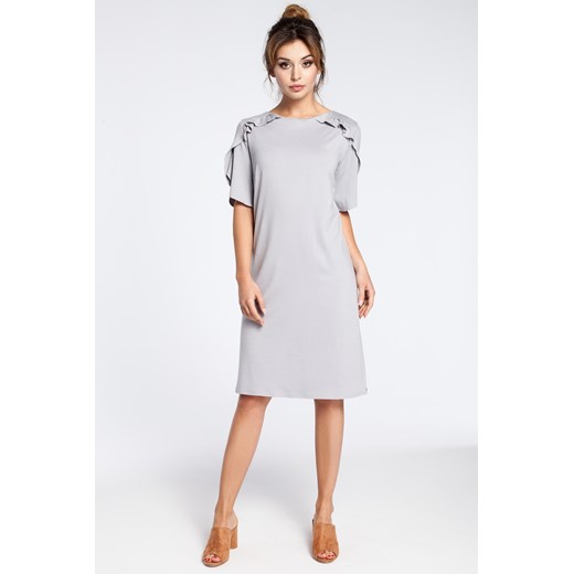 Elegancka sukienka midi z falbankami - szara ze sklepu Cudmoda w kategorii Sukienki - zdjęcie 179658509