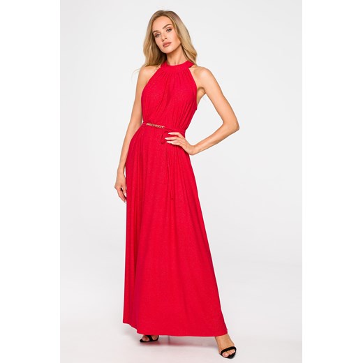 Sukienka maxi z dekoltem typu halter - czerwona ze sklepu Cudmoda w kategorii Sukienki - zdjęcie 179658639