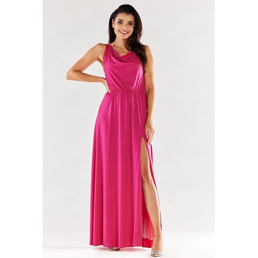 Elegancka sukienka maxi z rozcięciem - fuksja ze sklepu Cudmoda w kategorii Sukienki - zdjęcie 179658817
