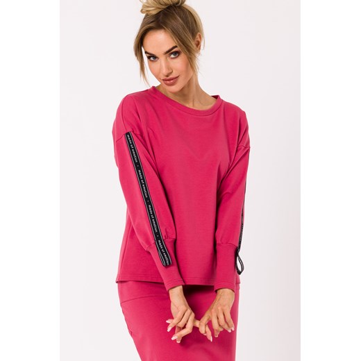 Bluza z lampasami na rękawach - koralowa ze sklepu Cudmoda w kategorii Bluzy damskie - zdjęcie 179658875