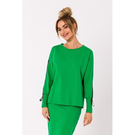Bluza z lampasami na rękawach - soczysto-zielona ze sklepu Cudmoda w kategorii Bluzy damskie - zdjęcie 179658876