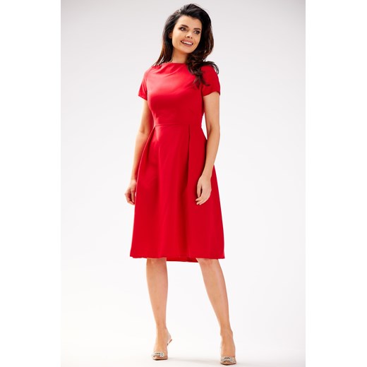 Elegancka sukienka rozkloszowana midi - czerwona ze sklepu Cudmoda w kategorii Sukienki - zdjęcie 179659205