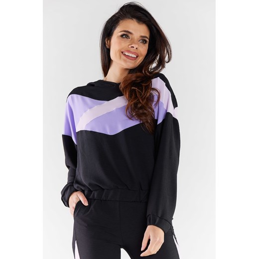 Bluza damska z kapturem - czarno-fioletowa ze sklepu Cudmoda w kategorii Bluzy damskie - zdjęcie 179659216