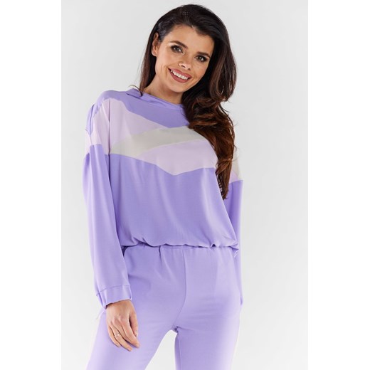 Bluza damska z kapturem - fioletowo-beżowa ze sklepu Cudmoda w kategorii Bluzy damskie - zdjęcie 179659218