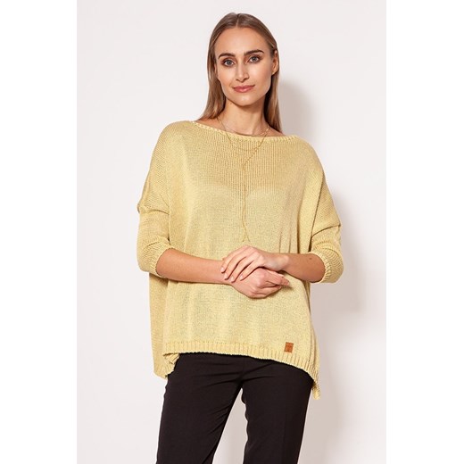 Ciepły sweter damski typu oversize - złoty ze sklepu Cudmoda w kategorii Swetry damskie - zdjęcie 179659338