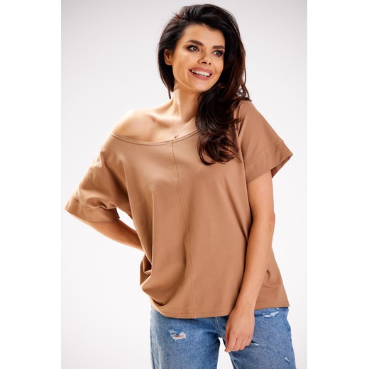 Bluzka damska oversize - beżowa ze sklepu Cudmoda w kategorii Bluzki damskie - zdjęcie 179659377