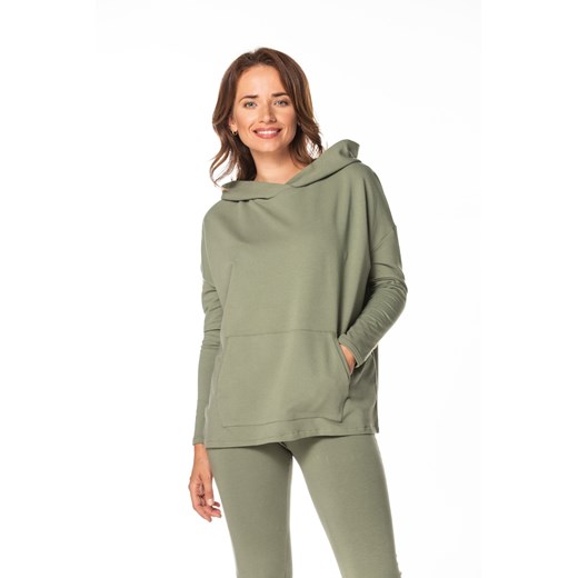Wygodna bluza damska z kapturem - khaki ze sklepu Cudmoda w kategorii Bluzy damskie - zdjęcie 179659519
